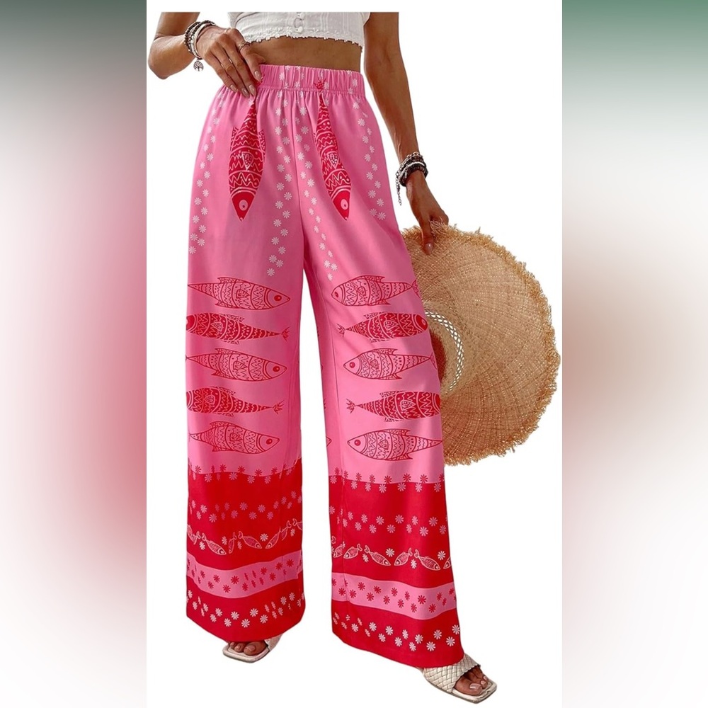 Vibrant Pink and Red Women's Wide Leg Pants